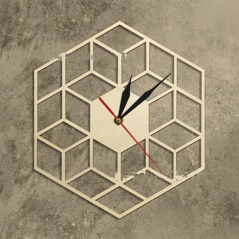 The Hexagon Wall Clock — Silent Quartz, Geometric Wood Frame