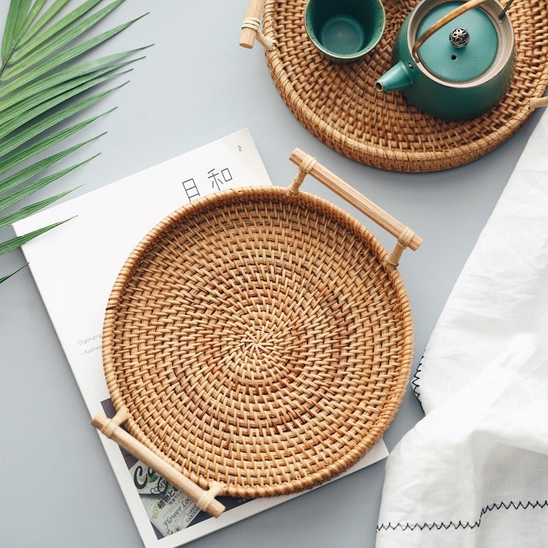 The Woven Rattan Basket — Hand-Woven Storage Tray with Handle