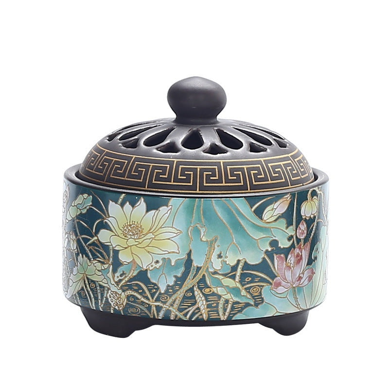The Ember Glow — Ceramic Cloisonné Incense Burner with Backward Channel