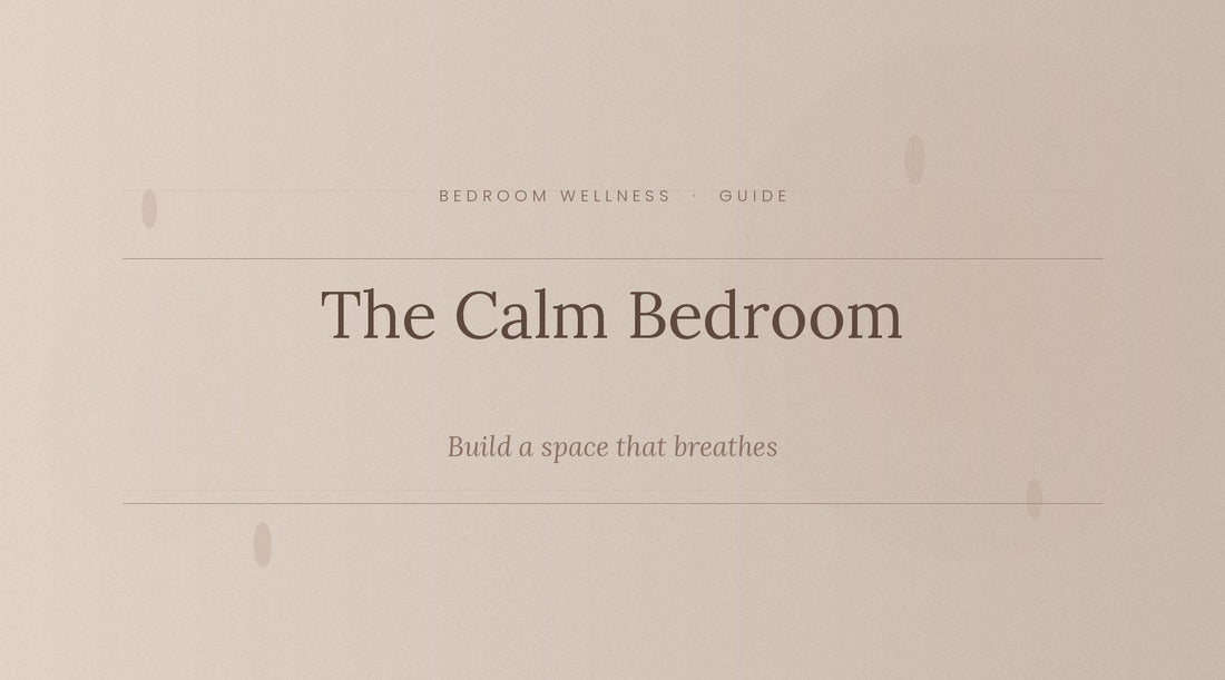 Serene minimalist bedroom with soft linen bedding and warm amber bedside light — Japandi bedroom wellness guide by TerraNest Studio