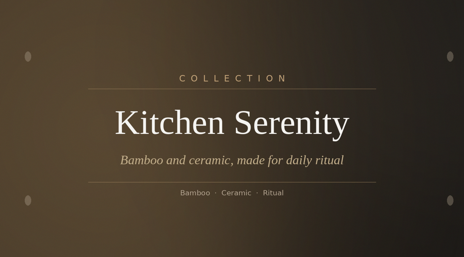 Clean Japandi kitchen with natural wood cutting board, ceramic matcha set and bamboo accessories — TerraNest Studio Kitchen Serenity collection