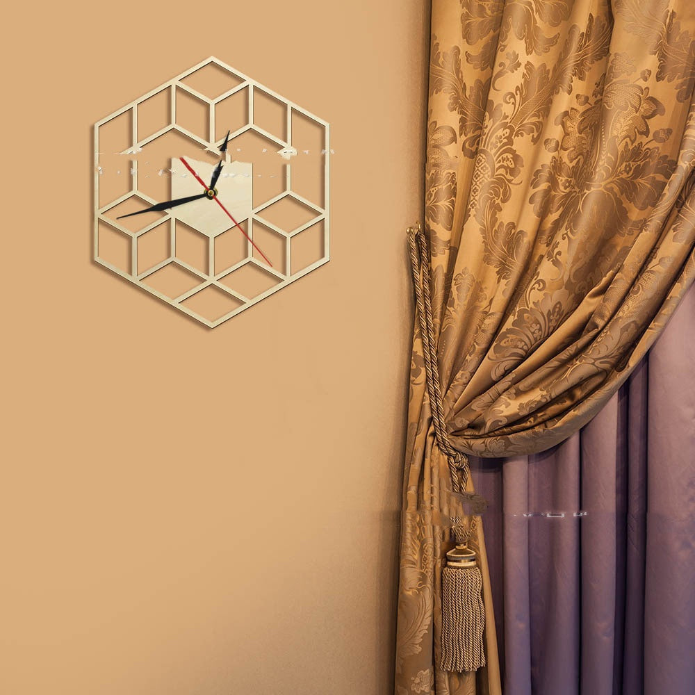 The Hexagon Wall Clock — Silent Quartz, Geometric Wood Frame