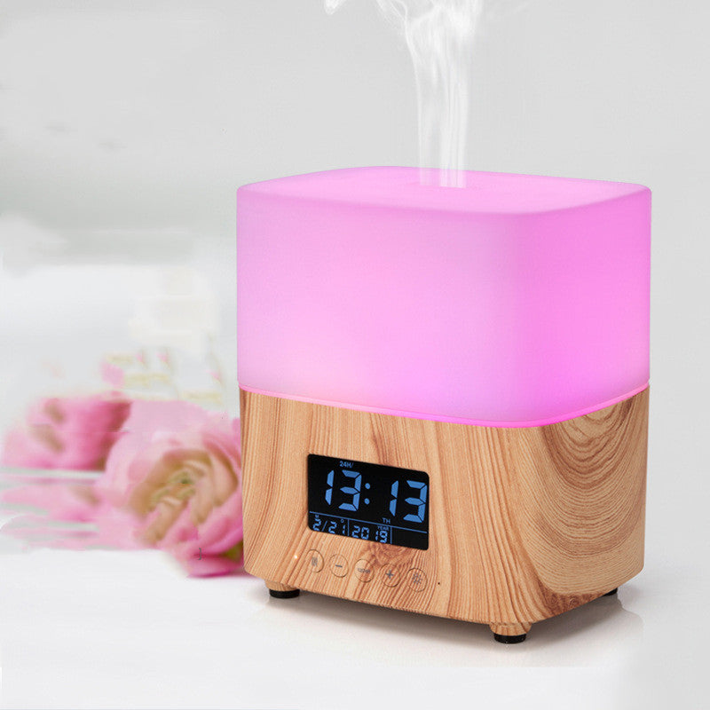 Wood Grain Aroma Diffuser and Clock, Japandi Bedroom Wellness, TerraNest Studio