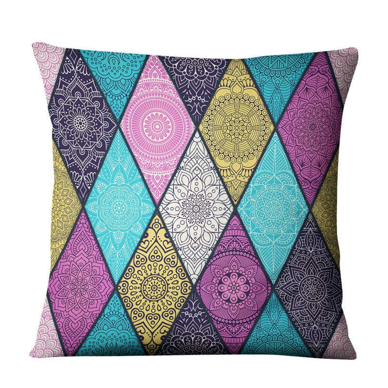 The Linen Cushion Cover — Mandala Patchwork Print, 45×45cm