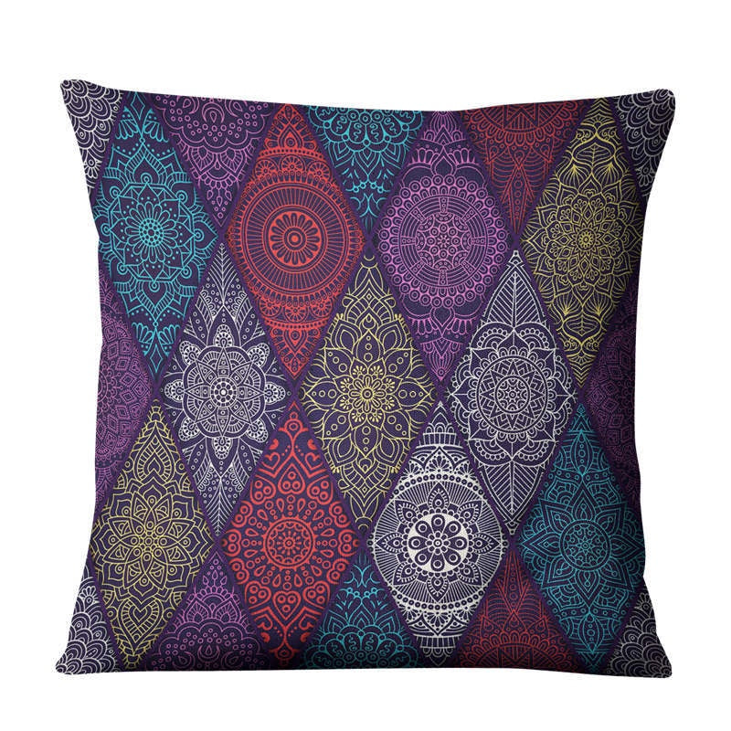The Linen Cushion Cover — Mandala Patchwork Print, 45×45cm