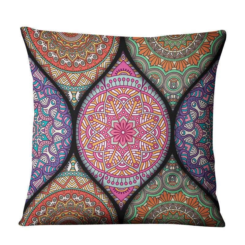 The Linen Cushion Cover — Mandala Patchwork Print, 45×45cm