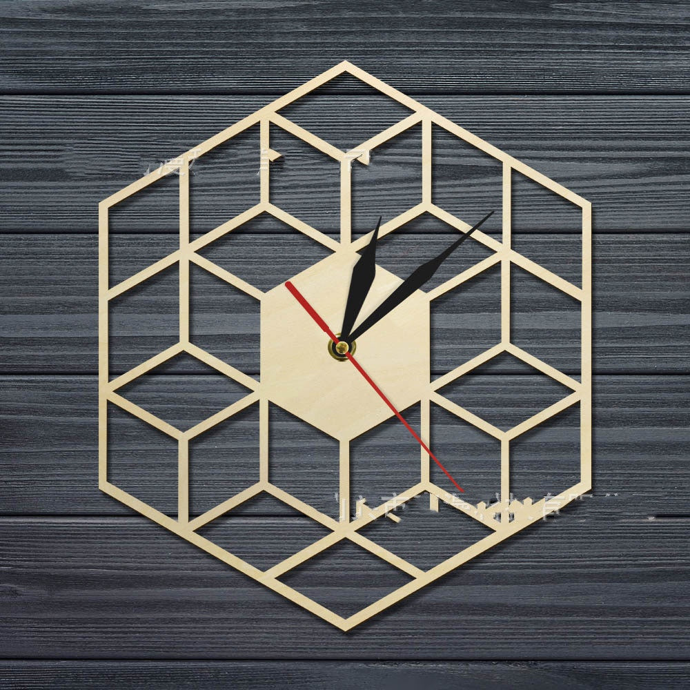 The Hexagon Wall Clock — Silent Quartz, Geometric Wood Frame