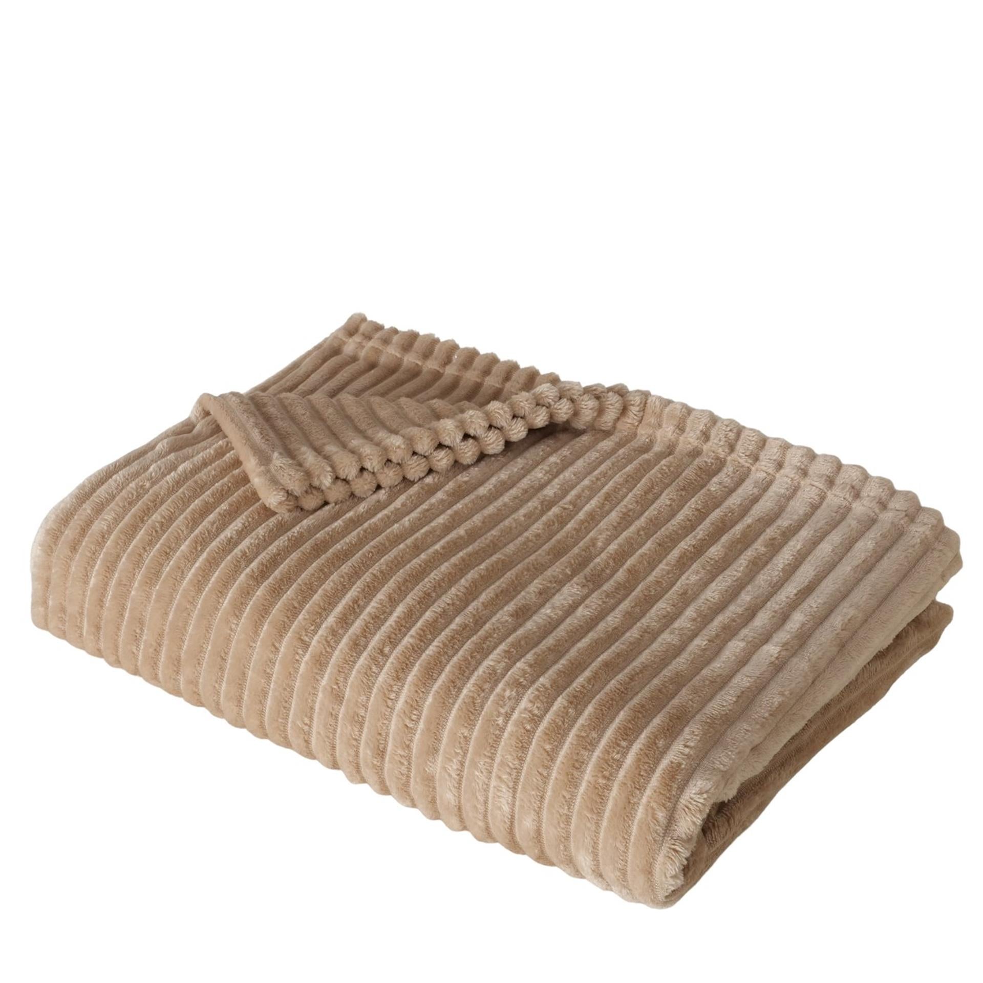 Boltze Home Soft — Hygge Living Blanket — Beige — Front view, styled in a cozy living room setting.