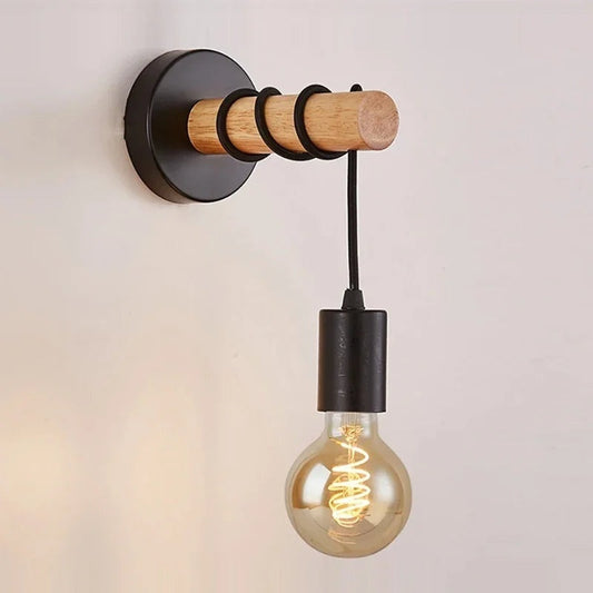 solid wood, retro style Retro Wood Wall Sconce — lamp, front view, product photo