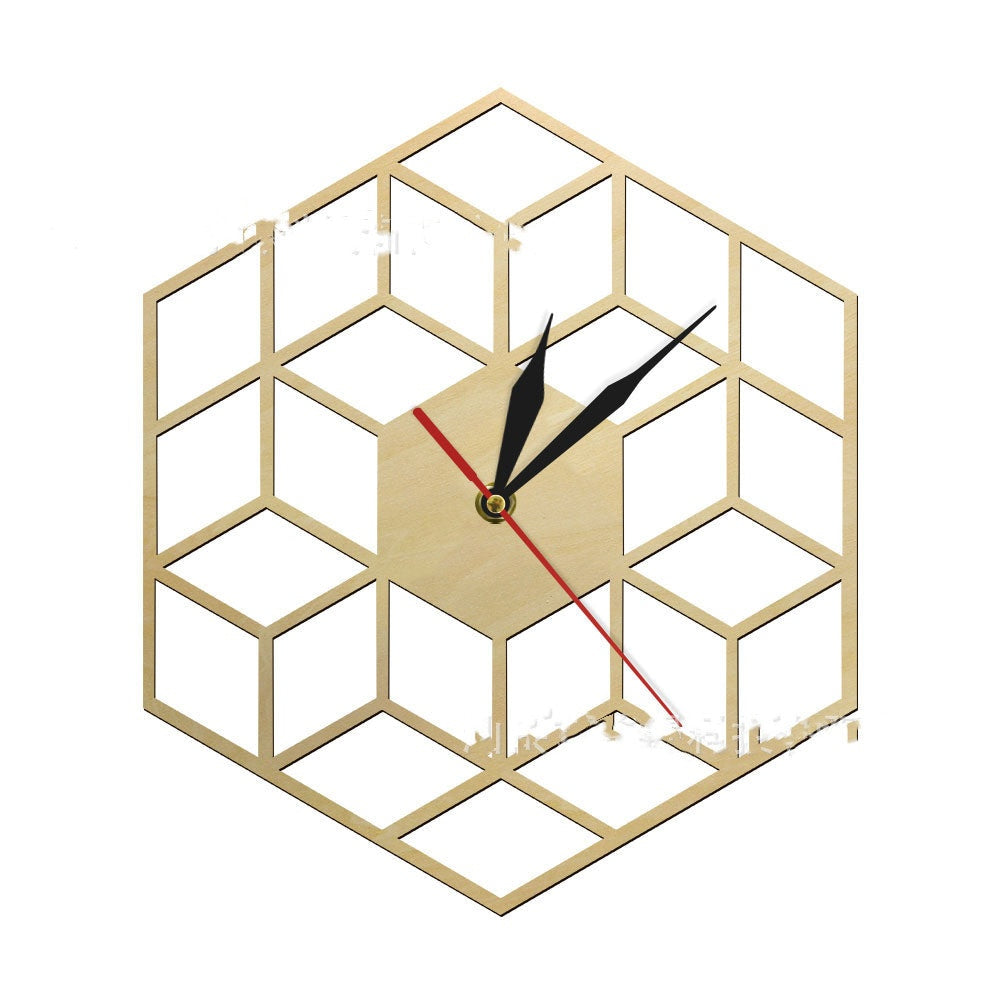 The Hexagon Wall Clock — Silent Quartz, Geometric Wood Frame