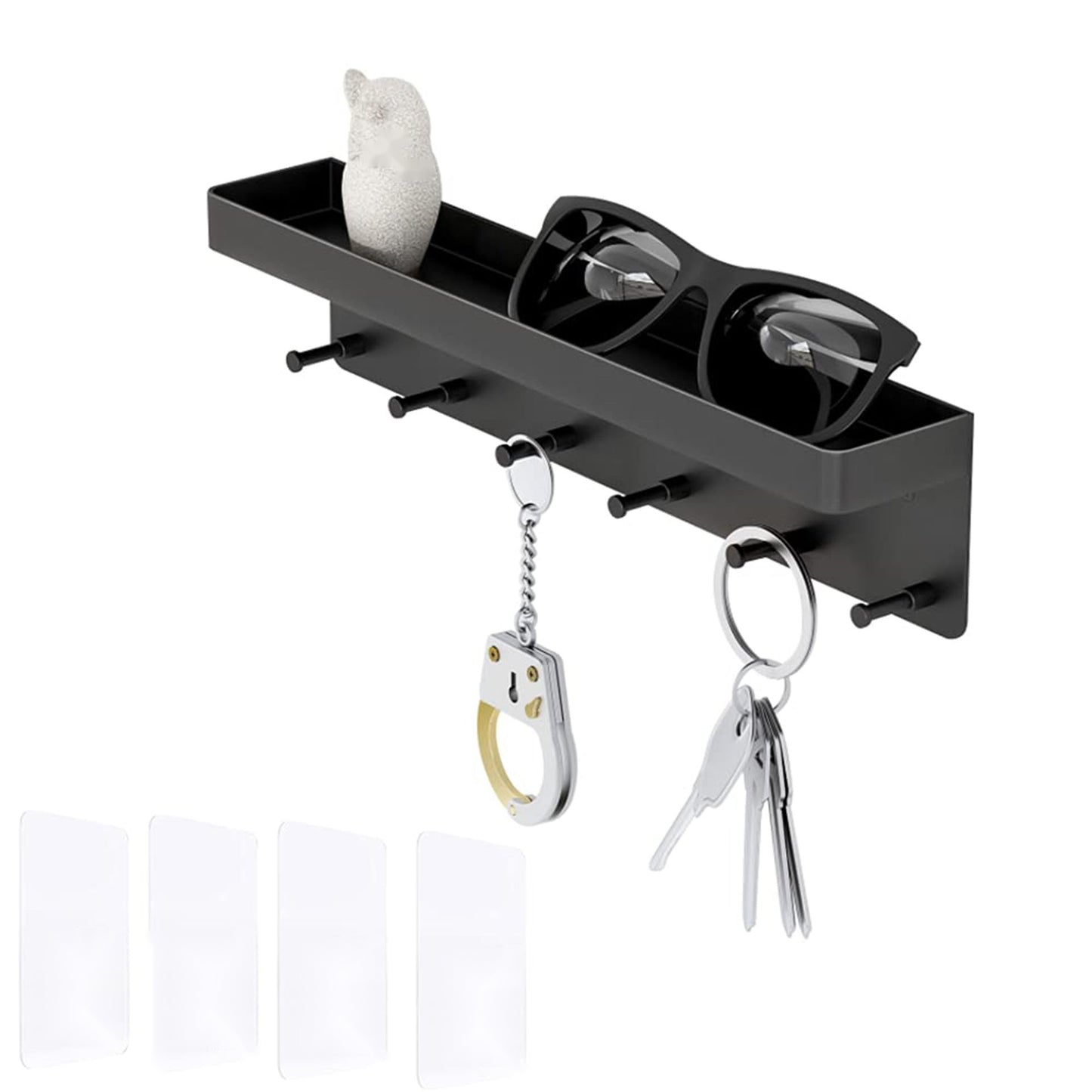 The Wall Key Holder — Stainless Steel Shelf & Hook Rack, Matte Black