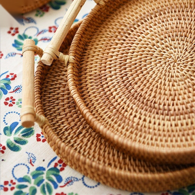 The Woven Rattan Basket — Hand-Woven Storage Tray with Handle