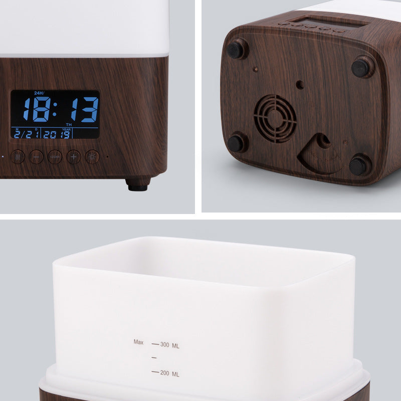 Wood Grain Aroma Diffuser and Clock, Japandi Bedroom Wellness, TerraNest Studio