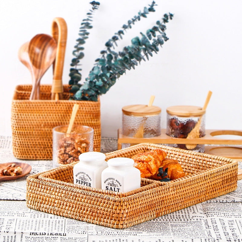 The Handmade Rattan Basket — Woven Storage Tray with Handle