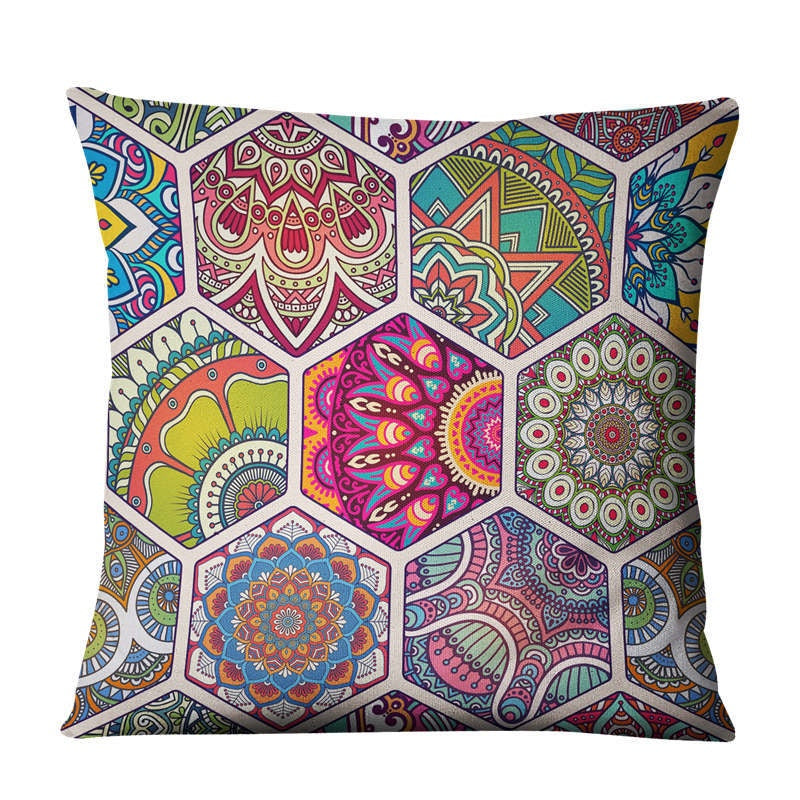 The Linen Cushion Cover — Mandala Patchwork Print, 45×45cm