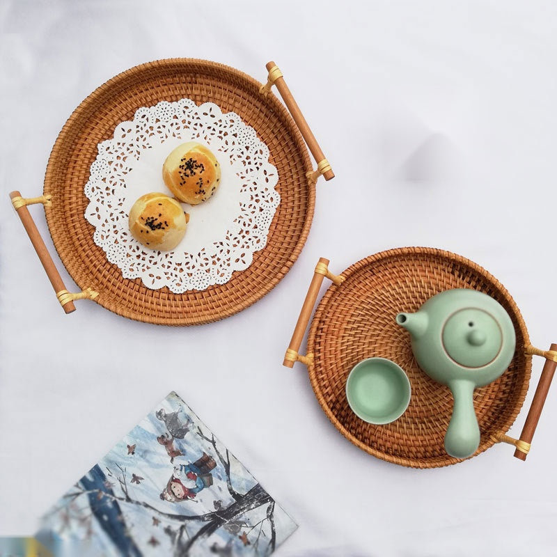 The Woven Rattan Basket — Hand-Woven Storage Tray with Handle