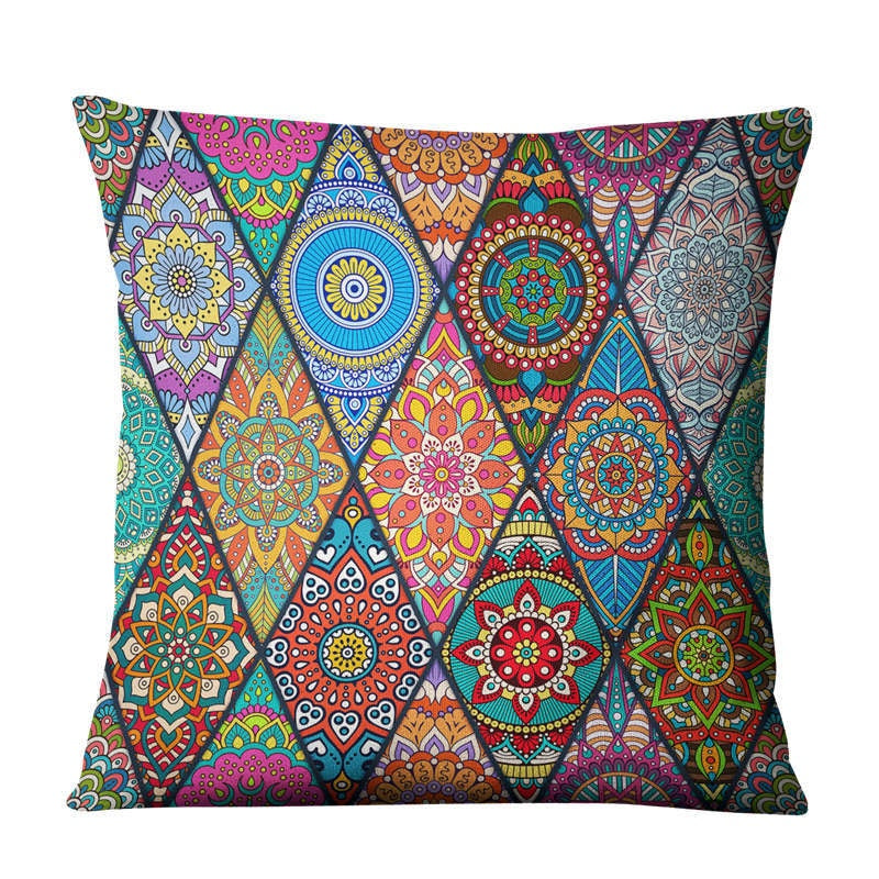 The Linen Cushion Cover — Mandala Patchwork Print, 45×45cm