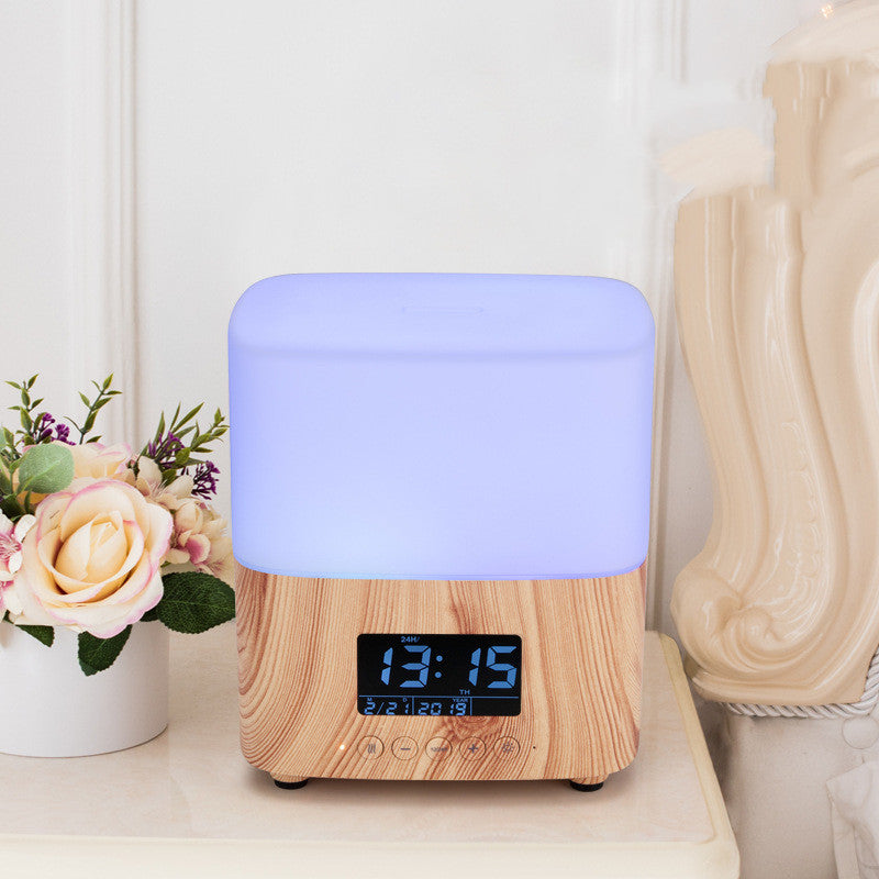 Wood Grain Aroma Diffuser and Clock, Japandi Bedroom Wellness, TerraNest Studio