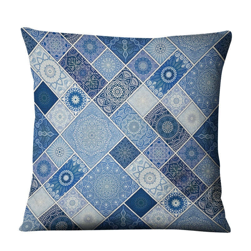 The Linen Cushion Cover — Mandala Patchwork Print, 45×45cm