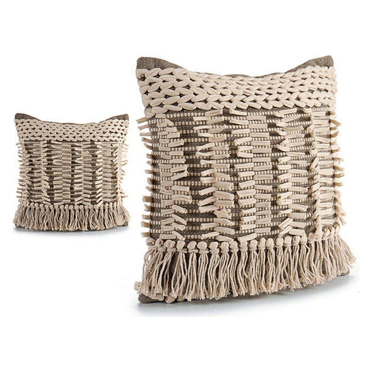 Grey cushion with fringe detail on a grey sofa, styled in a minimalist Japandi-inspired living room, part of the Cushion Gift Decor Grey