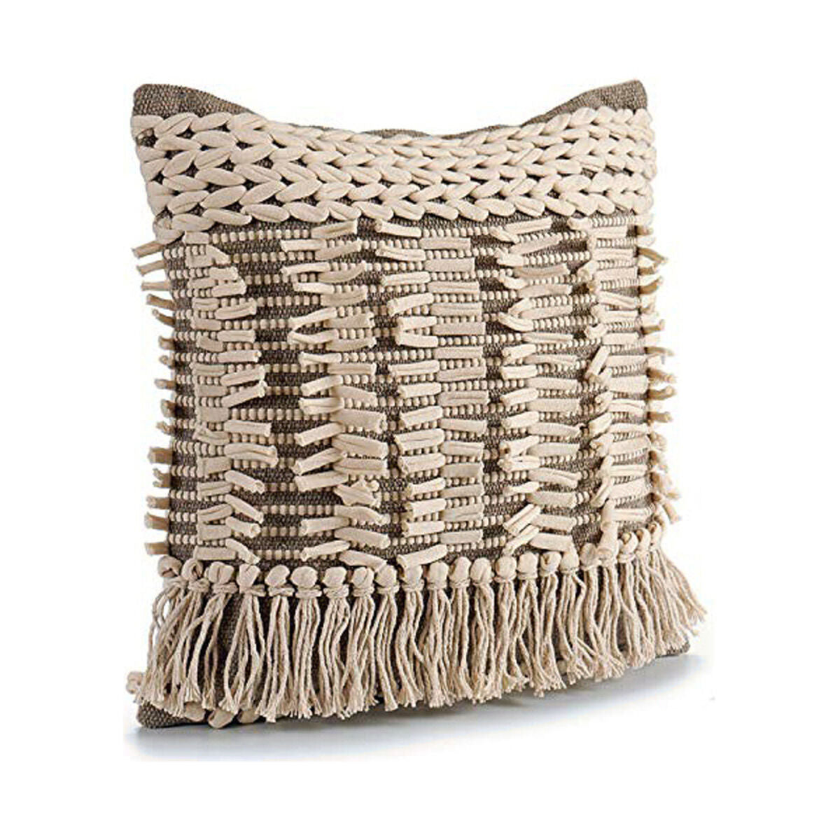 Close-up of the grey cushion with fringe detail, showcasing its texture and design, from the Cushion Gift Decor Grey
