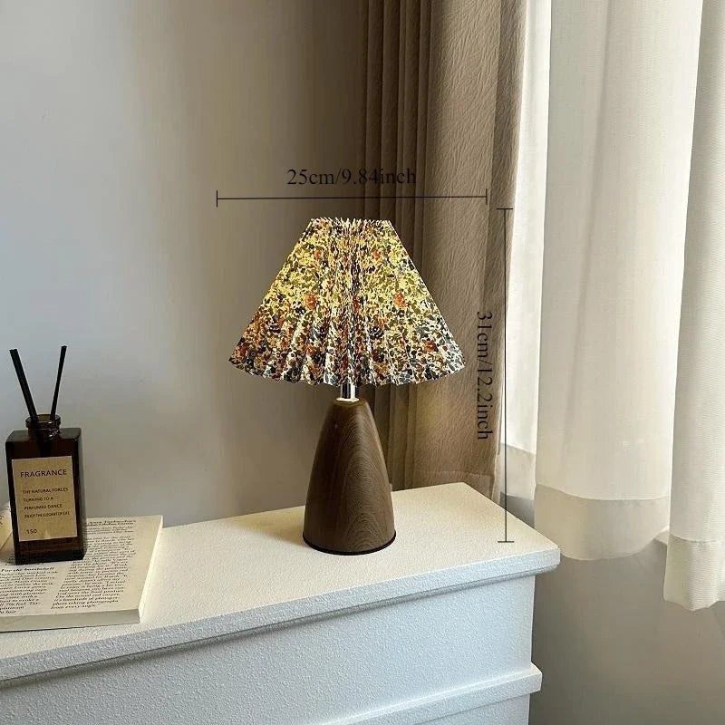 The Ceramic Pleated Table Lamp — Retro Bedside & Desk Light with Fabric Shade