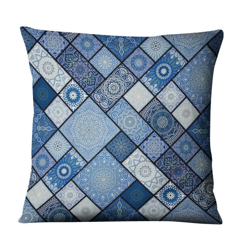 The Linen Cushion Cover — Mandala Patchwork Print, 45×45cm