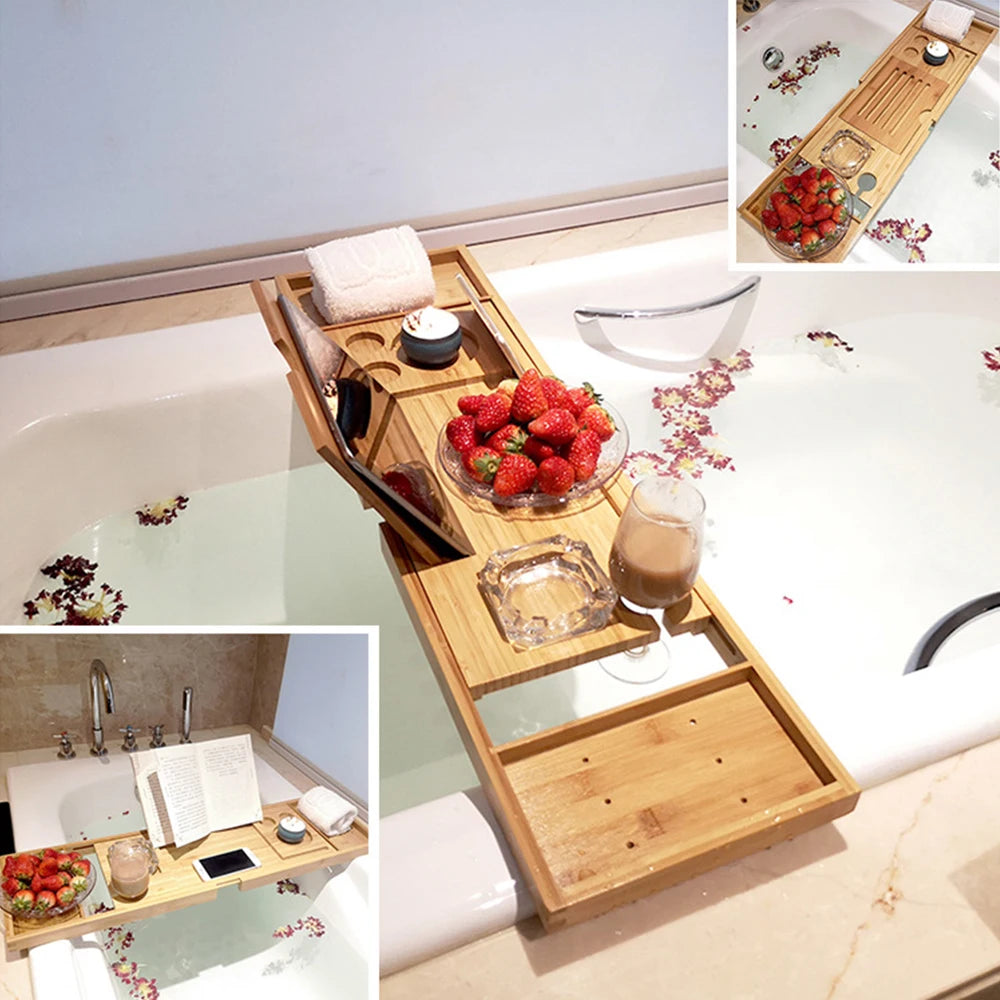 The Bathtub Caddy Tray — Extendable Bamboo Bath Shelf