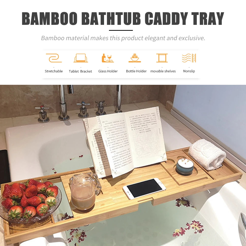 The Bathtub Caddy Tray — Extendable Bamboo Bath Shelf
