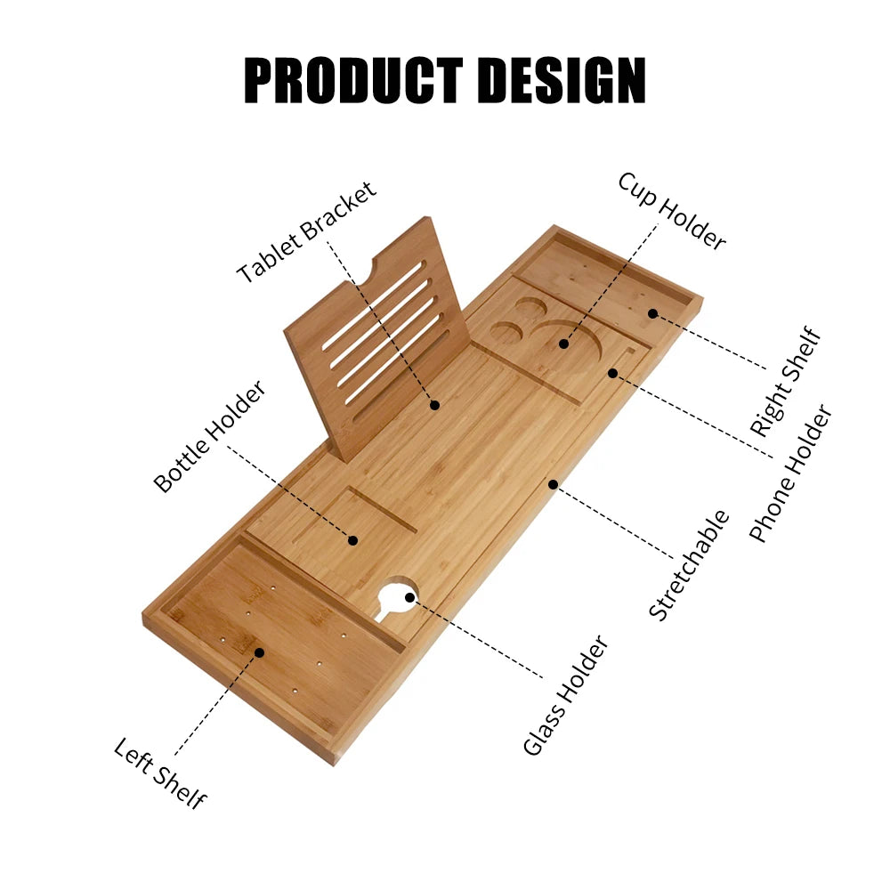 The Bathtub Caddy Tray — Extendable Bamboo Bath Shelf