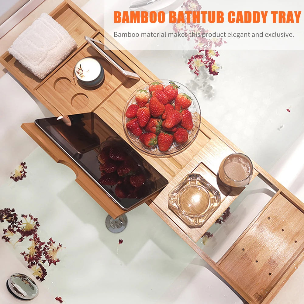 The Bathtub Caddy Tray — Extendable Bamboo Bath Shelf