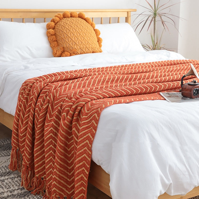 Chunky Chenille Knitted Throw Blanket, Cozy Japandi Home, TerraNest Studio