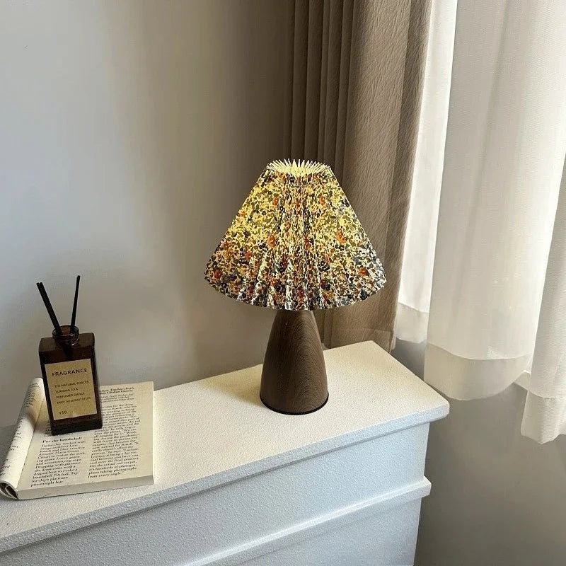 The Ceramic Pleated Table Lamp — Retro Bedside & Desk Light with Fabric Shade
