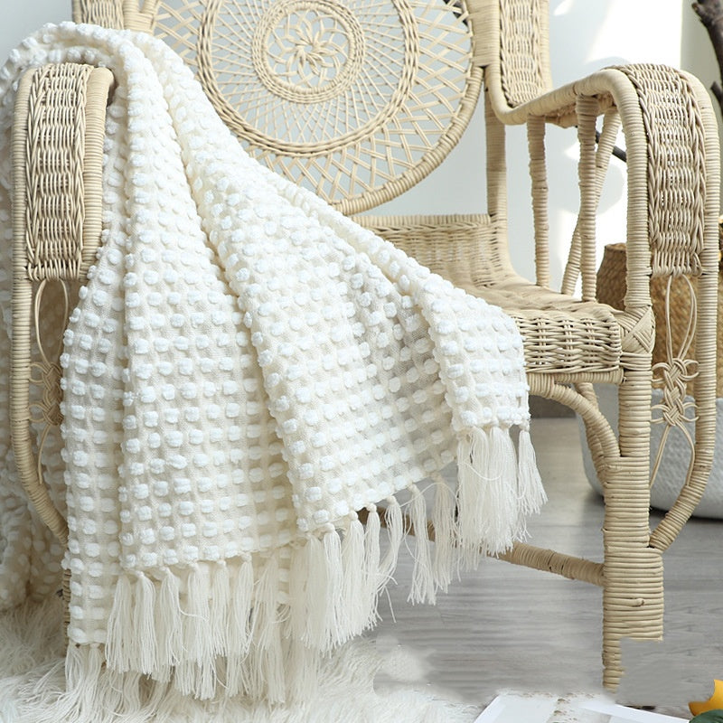 Chunky Chenille Knitted Throw Blanket, Cozy Japandi Home, TerraNest Studio
