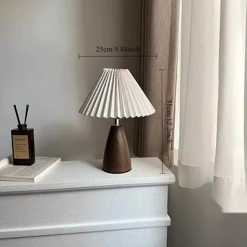 The Ceramic Pleated Table Lamp — Retro Bedside & Desk Light with Fabric Shade