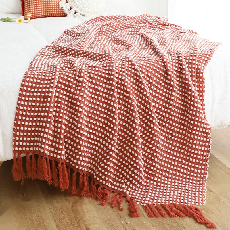 The Golden Wrap — Chenille Knitted Sofa Throw Blanket with Tassels