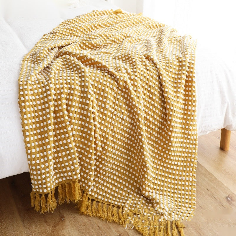 The Golden Wrap — Chenille Knitted Sofa Throw Blanket with Tassels