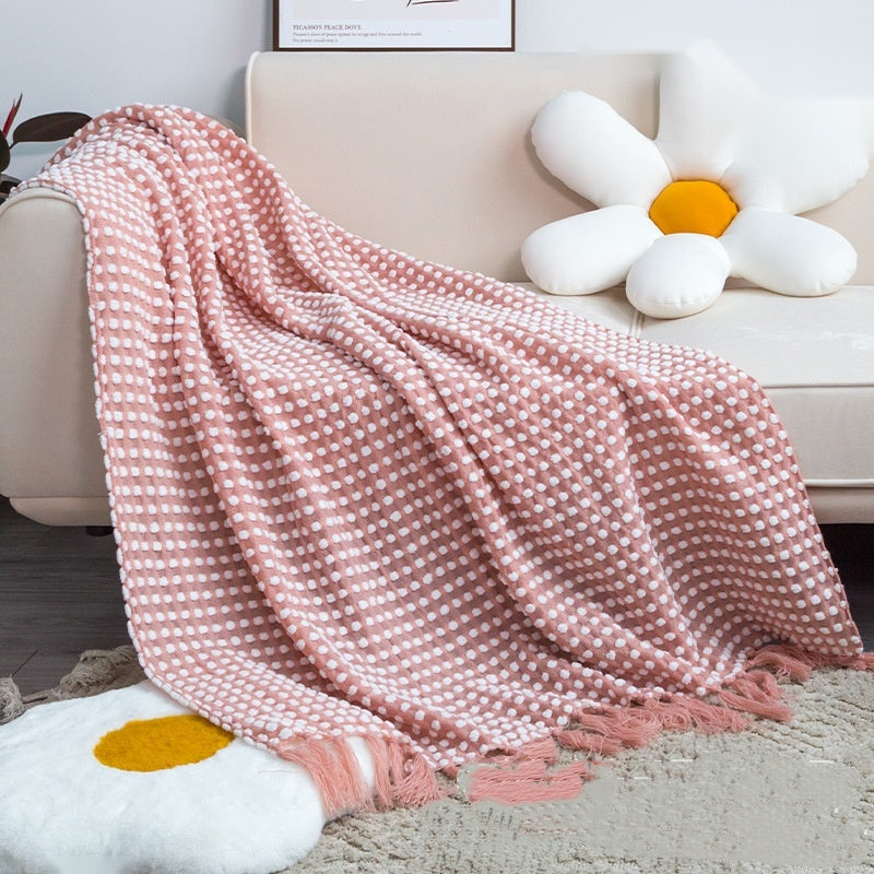 The Golden Wrap — Chenille Knitted Sofa Throw Blanket with Tassels