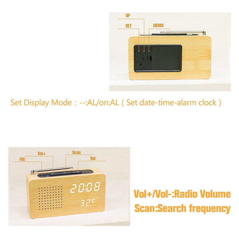 The Zen Clock — LED Digital Wood Clock Radio Alarm with USB