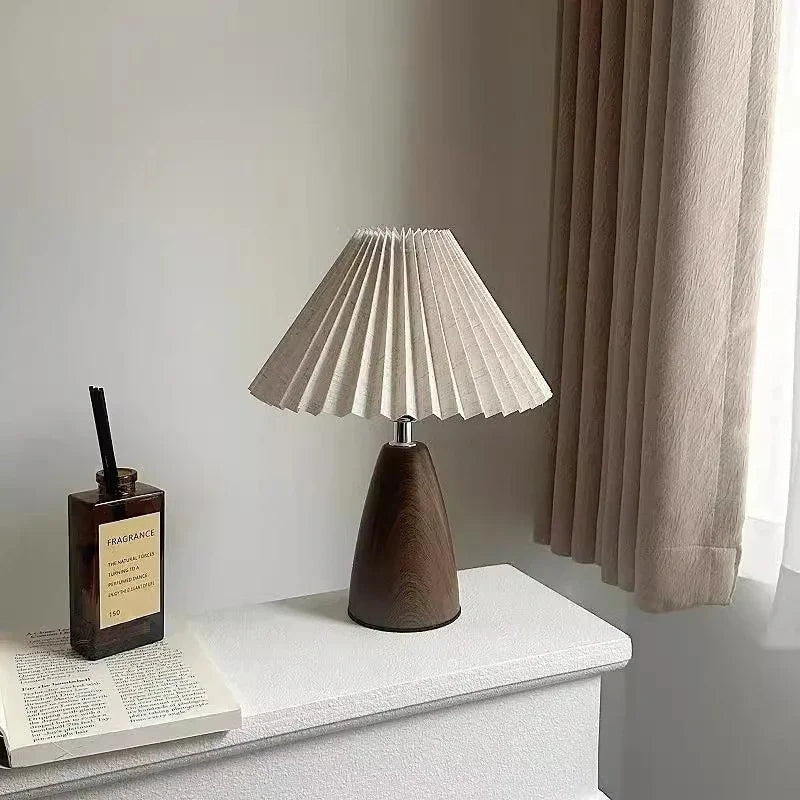 The Ceramic Pleated Table Lamp — Retro Bedside & Desk Light with Fabric Shade