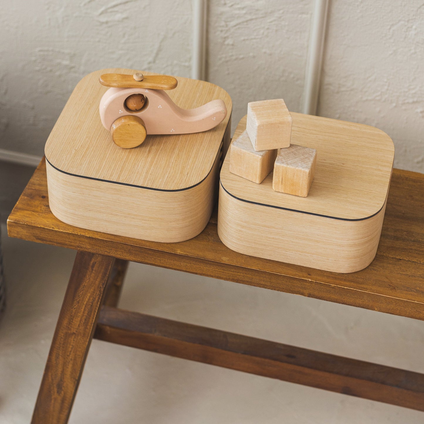Wooden Storage Boxes with Lid — Natural Oak — Side View