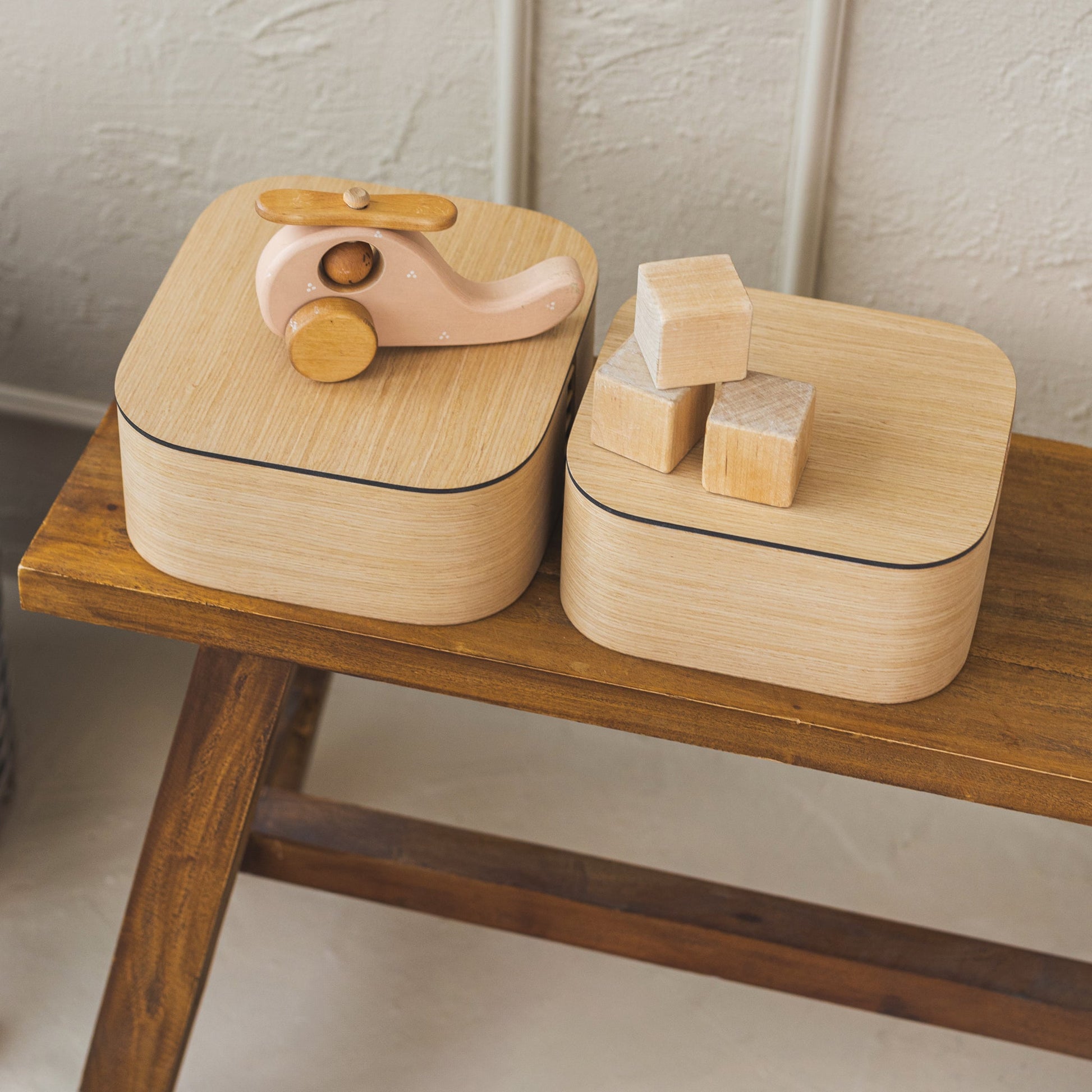 Wooden Storage Boxes with Lid — Natural Oak — Side View