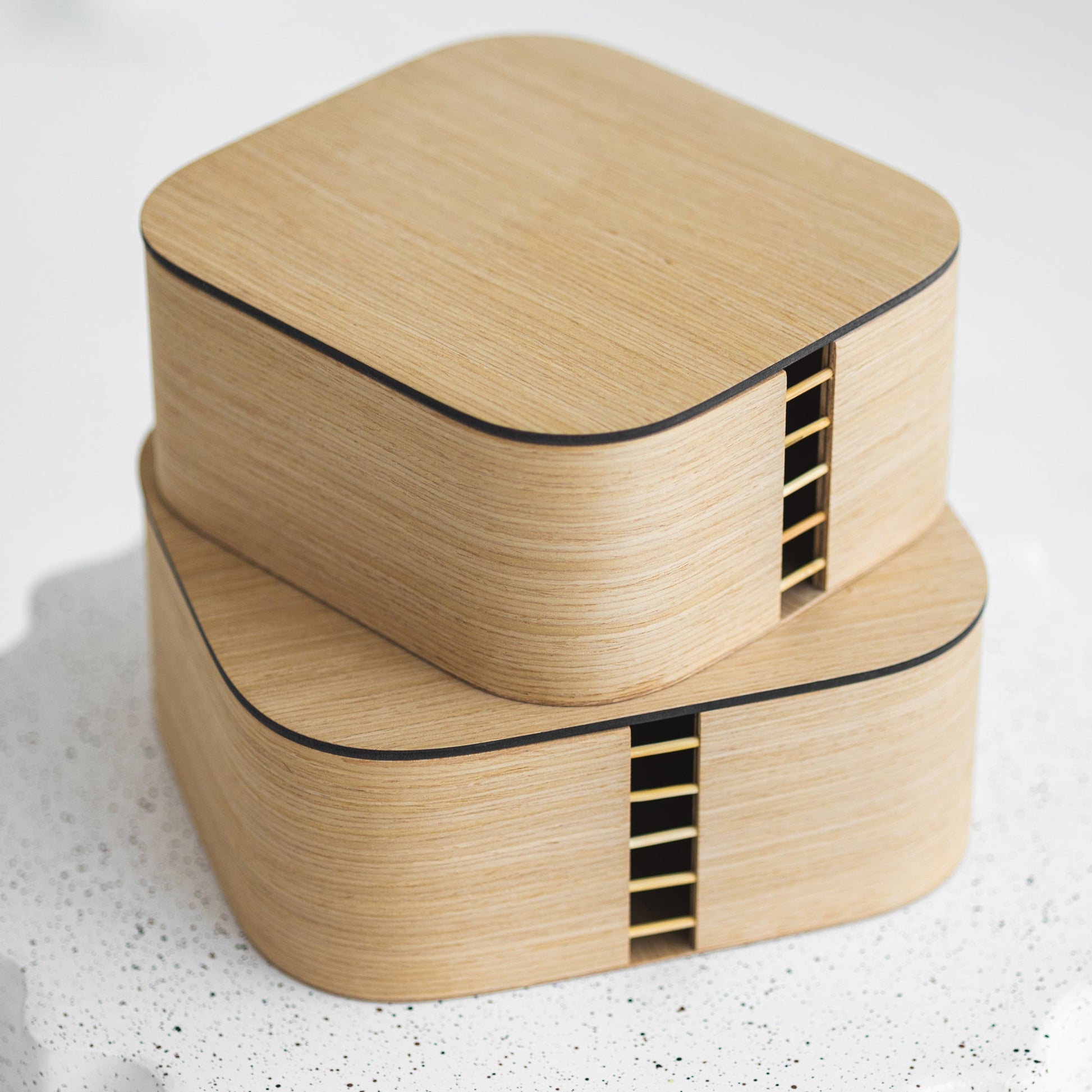 Wooden Storage Boxes with Lid — Natural Oak — Front View