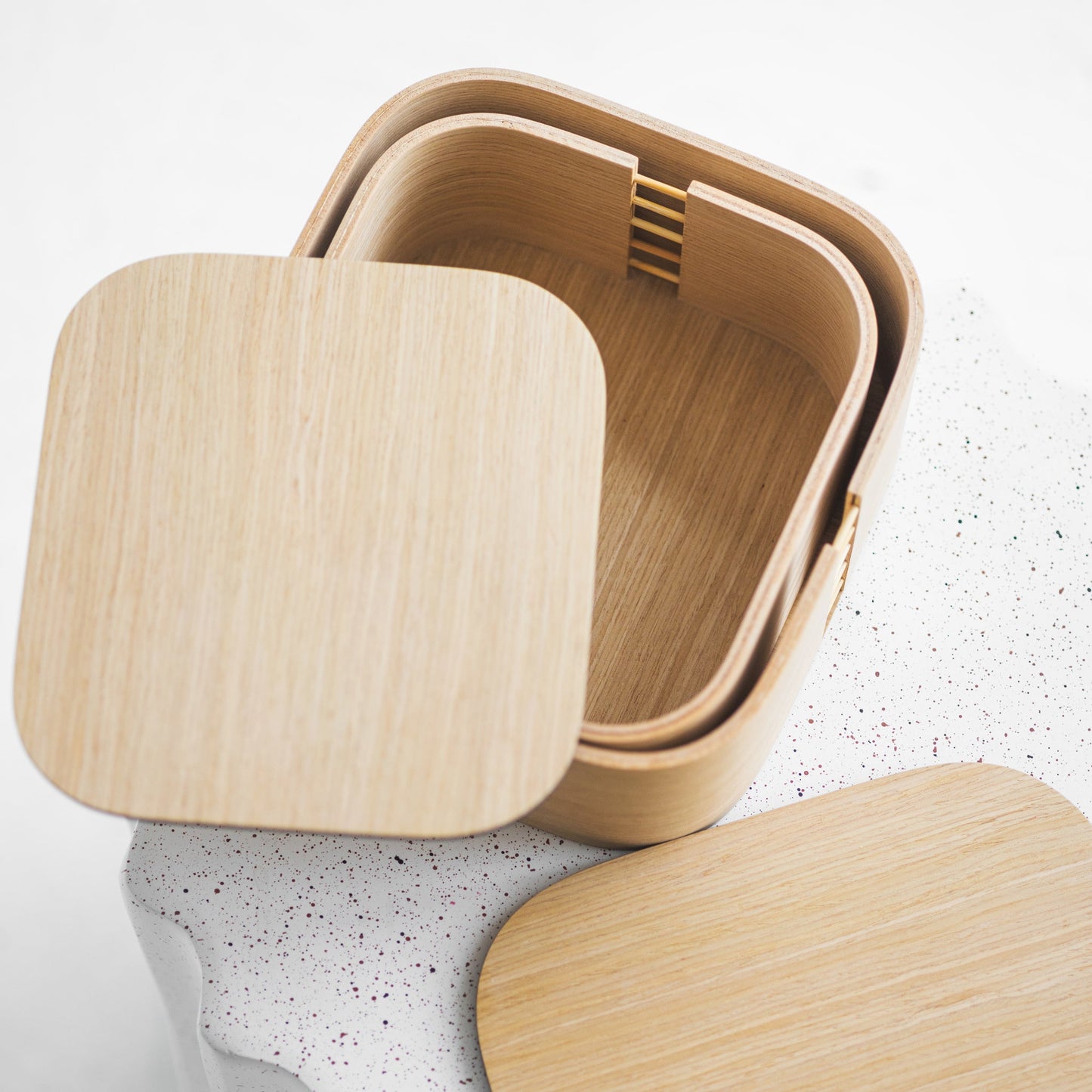 Wooden Storage Boxes with Lid — Natural Oak — Top View
