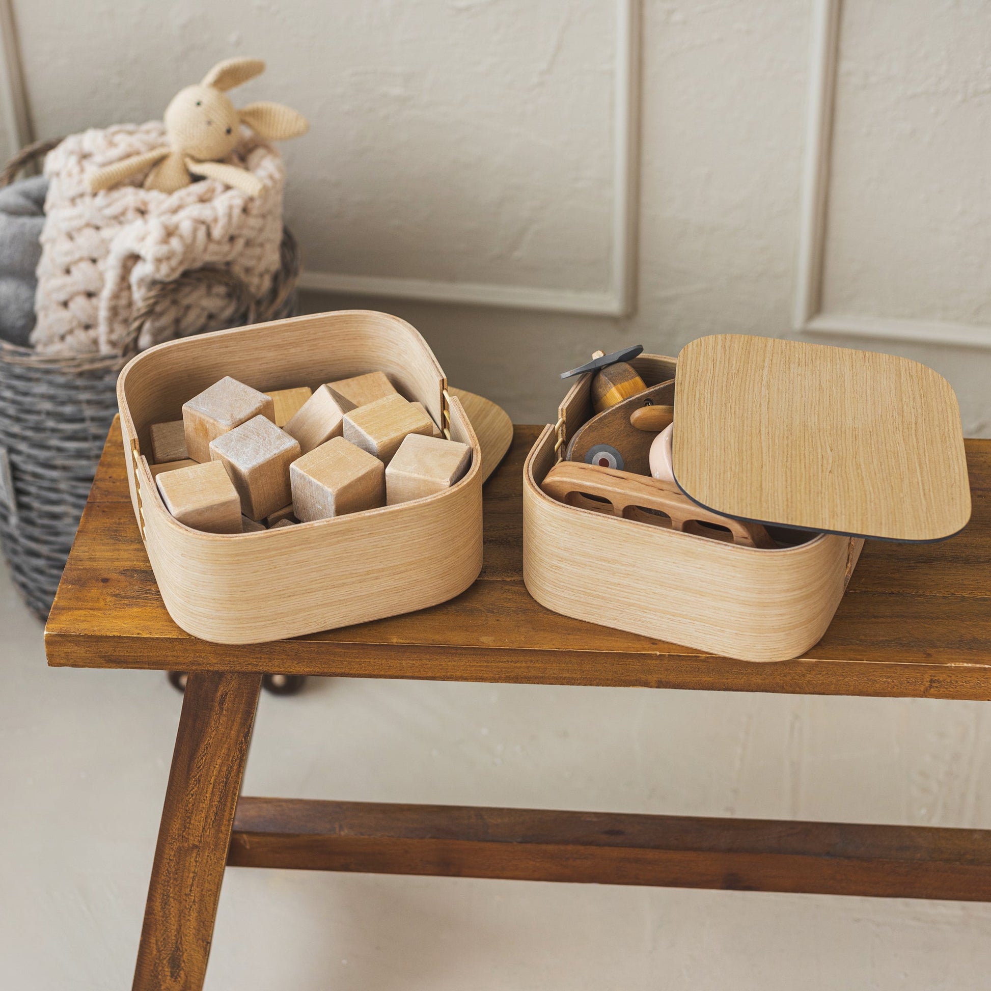 Wooden Storage Boxes with Lid — Natural Oak — Open Box