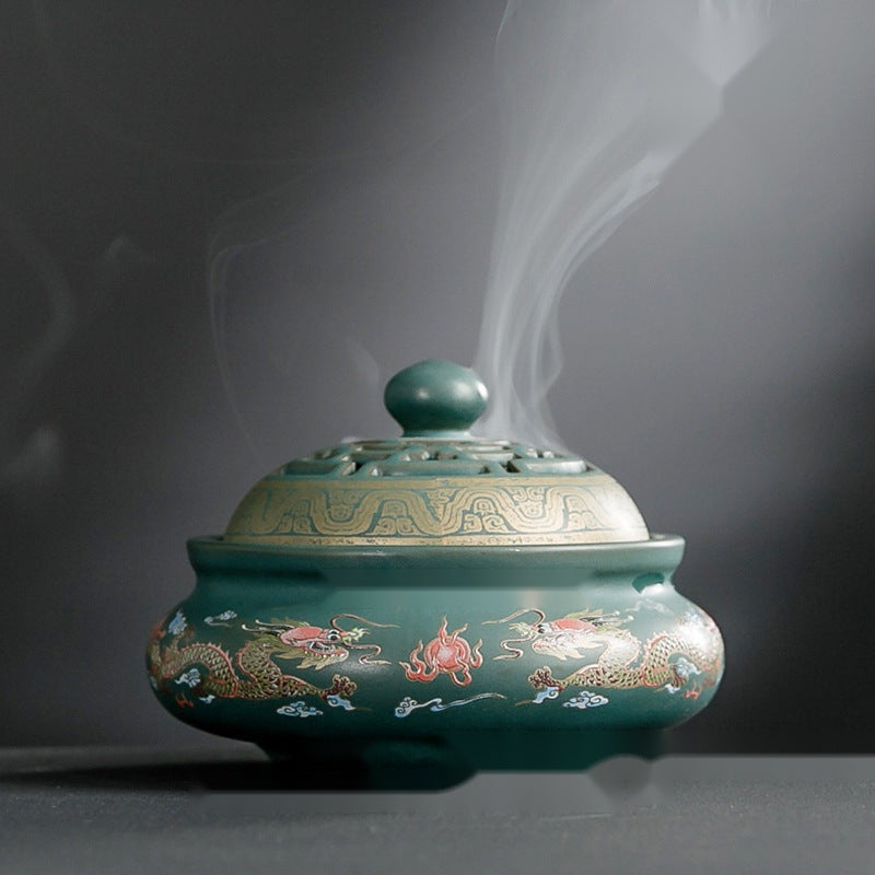 The Ember Glow — Ceramic Cloisonné Incense Burner with Backward Channel