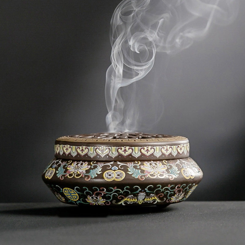 The Ember Glow — Ceramic Cloisonné Incense Burner with Backward Channel