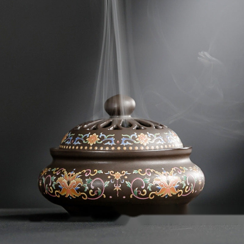The Ember Glow — Ceramic Cloisonné Incense Burner with Backward Channel