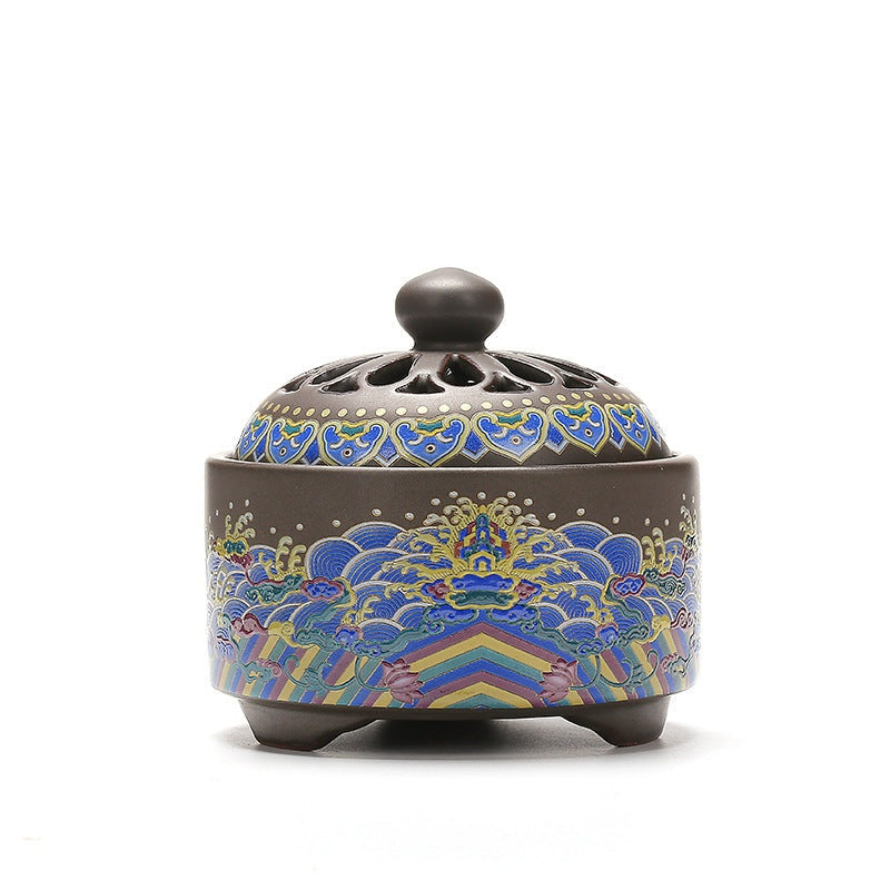 The Ember Glow — Ceramic Cloisonné Incense Burner with Backward Channel