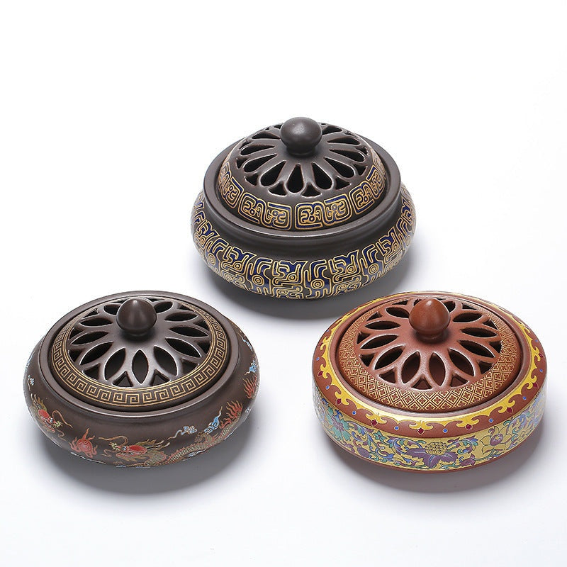 The Ember Glow — Ceramic Cloisonné Incense Burner with Backward Channel